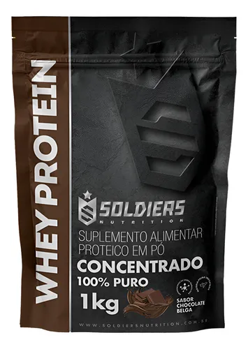 Whey Protein Concentrado 1kg Sabor Chocolate Belga Soldiers Nutrition Rico em Proteína Treino