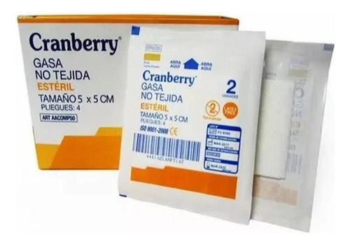 Gasa Algodon Esteril Cranberry 5x5 50 Unid.