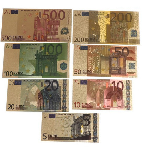 Billetes Euros Dorados Varios De La Suerte 7 Pz