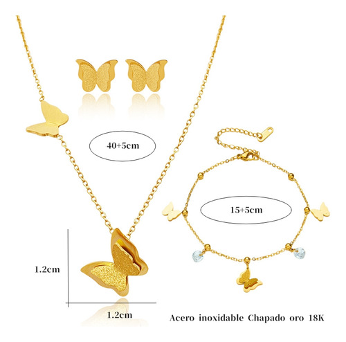 Collar De Oro 18k Mariposas Dije Pulsera Aretes Joyeria