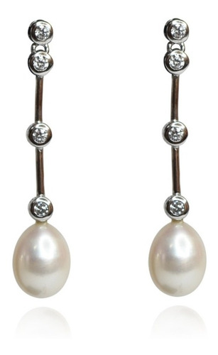 Aros De Plata Perlas Naturales Blancas Con Circones Blancos