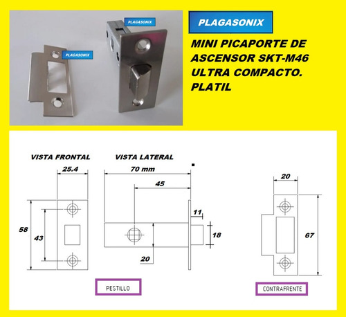 Imagen 2 de 8 de Picaporte Ascensor Embutir Mini Ultracompacto Skt-m46 Platil