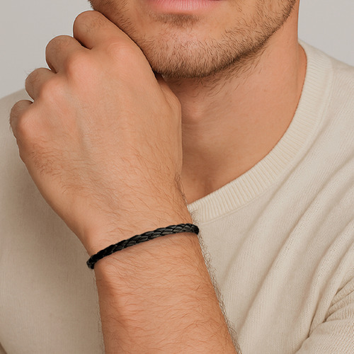 Kit Corrente De Aço E Pulseiras Masculinas Couro E Riviera