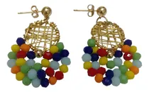 Comprar Aros Hechos A Mano En Alambrismo Baño Oro Piedras Colores