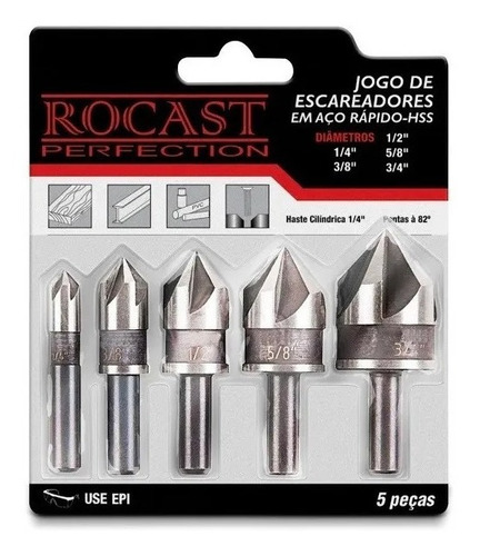 Jogo Escareadores P/ Madeira Metal Plastico 1/4 A 3/4 - 5 Pc