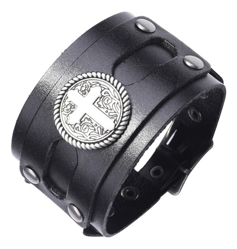 Brazalete De Pulsera De Cuero Con Cruz Trenzada Ancha Punk 1