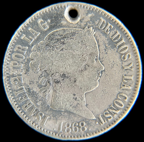 Filipinas Española, 50 Centimos, 1868. Plata. F+ / Vf-