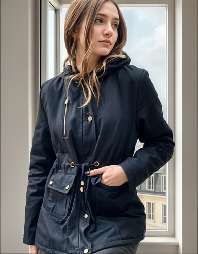 Parka Mujer Corderito Gabardina Invierno Capucha Rfs