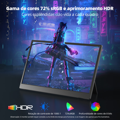 Monitor Game Portátil 15.6 1080p Hdr 100% Rgb Contraste Ips