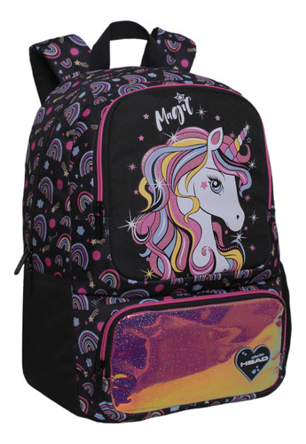 Mochila Infantil Mujer Dance Unicornio Arcoiris Negro Head