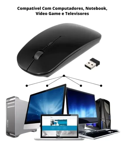 Mouse Wireless 2.4ghz Usb 1600 Dpi Ergonômico Preto C/pilhas