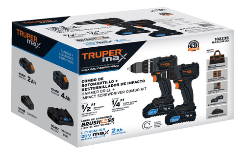 Rotomartillo Y Destornillador Inalámbrico 20v, Sin Carbones