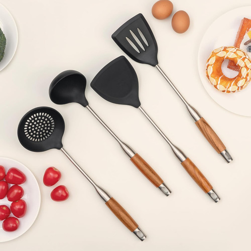 Espátula Wok De Silicona, Espátulas Ranuradas, Cucharón, Jue