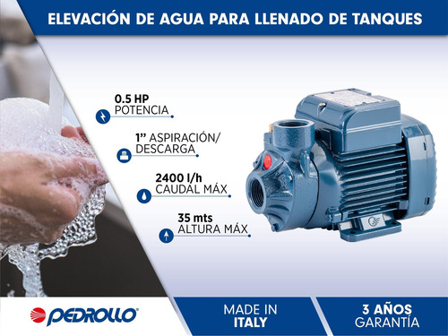 Imagen 2 de 10 de Bomba Periférica Pedrollo Pkm60 0.5hp 35mts 2400 L/hs 0.5 Hp