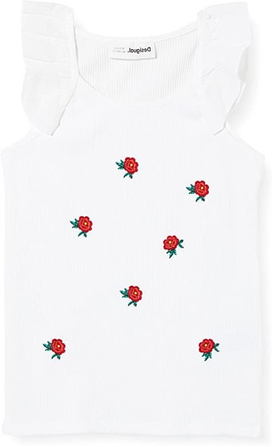 Desigual Ts_garbo Polera Niñas Blanca Flores Talla 5/6