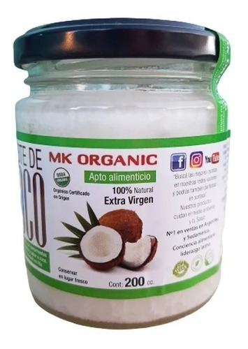 Aceite De Coco Extra Virgen 200 Ml Mk Organic