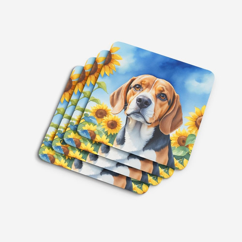 Carolines Treasures Beagle En Girasoles Posavasos De Espuma,