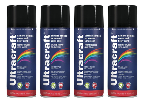 Pintura En Spray Negro 4un Brillante 400ml Madera Metal