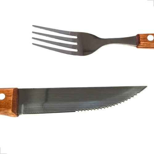 Conjunto De Talheres 12 Pçs Em Casa Tem Para Churrasco Jumbo Garfo Faca Marrom