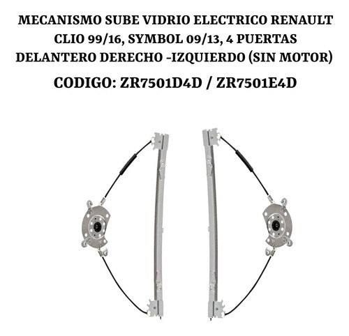 Mecanismo Sube Vidrio Electrico Renault Clio 99/16, Symbol 0