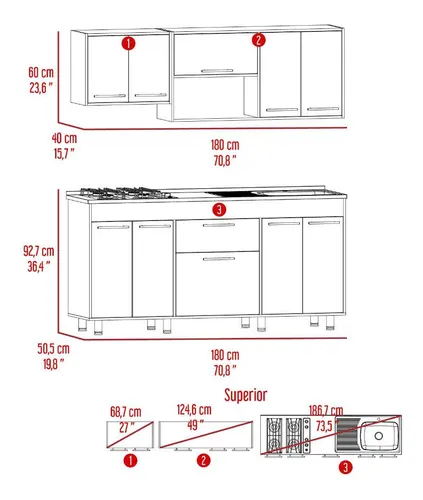 Cocina Integral Wester, Café Claro Y Blanco, Mesón Derecho