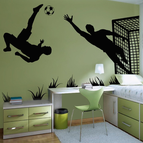 Vinilo Decorativo Futbolistas Futbol -03 Y Portería 180x95cm Color Negro