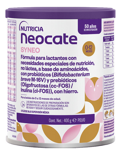Neocate Syneo Fórmula No Láctea Nutrición Especial 400 Pack3 Sabor Sin Sabor