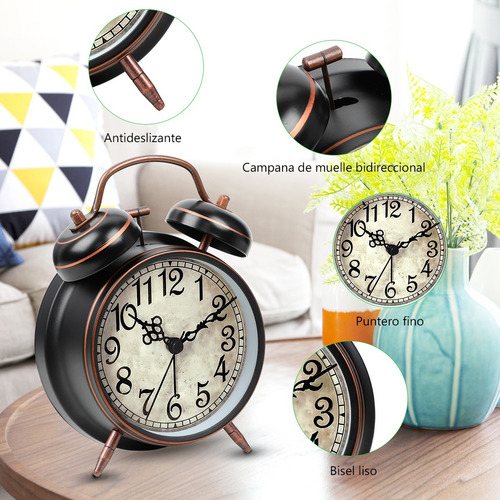 Reloj Despertador Campana Retro Analógico Estilo Vintage