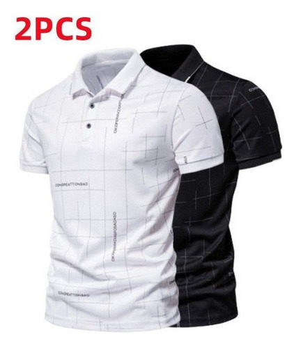 Polo De Hombre De Manga Corta Con Botones, 2 Piezas