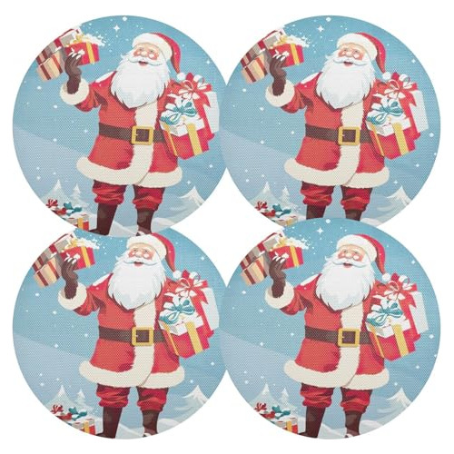 Set 4 Individuales Navidad Santa Lavables Para Mesa Comedor