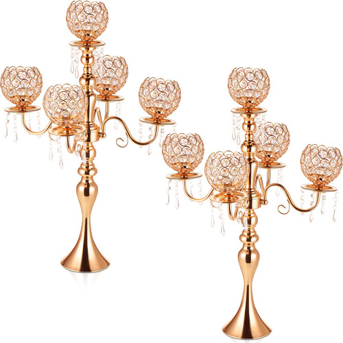 Dandat Paquete De 2 Candelabros Dorados De 5 Brazos Con CoLG