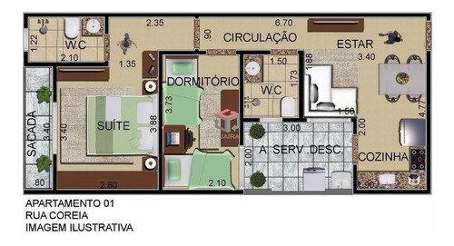 Imagem 1 de 2 de Apartamento À Venda, 2 Quartos, 1 Suíte, 1 Vaga, Das Nações - Santo André/sp - 110218