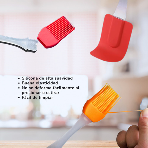 Duo Espatula Miserable Brocha Silicona Cocina Repostería Color Rosa