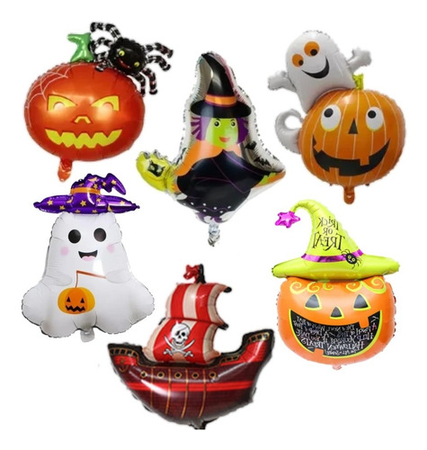 Combo Globos Halloween Grandes Calabaza Bruja Fantasma 4