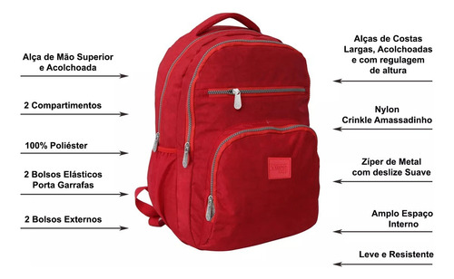Mochila Em Naylon Tactel Reforçada Escolar Grande Crinkle