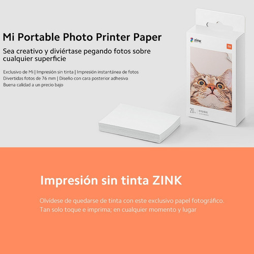 Xiaomi Papel Fotográfico (20 Hojas) Portable Photo Printer
