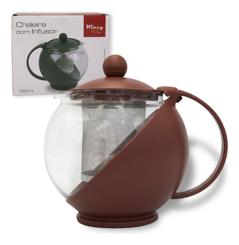 Chaleira Bule De Vidro Com Infusor Inox Chá Café 750ml