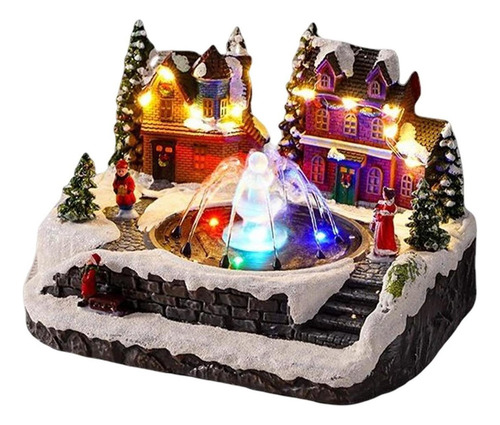 Escena De Invierno De Navidad Village House Fuente Musical
