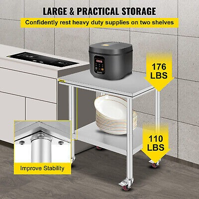 Vevor Rolling Stainless Steel Work Table 30 X24 W/ Cast Gff