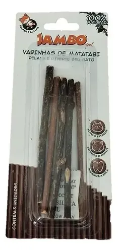 Brinquedo Gato Varinha Natural Matatabi Anti Estresse 5 Unid Cor Marrom-claro