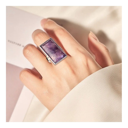 Anillo Rectangular Amatista Ajustable Amuletos Suerte