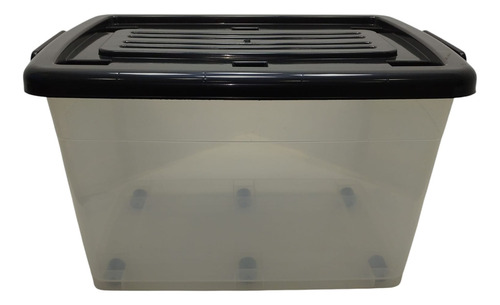 Caja Organizadora Multiuso Plástico C/ruedas 70l Apilable X1 Cristal/tapa Negra Baúl Reforzado