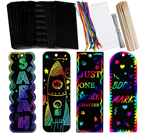 Suppla 36 Sets 4 Style Magic Scratch Rainbow Bookmarks Makin