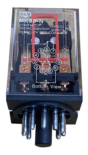 Relevador Encapsulado 11 Pines Redondos 3 Polos 220vac  G&v