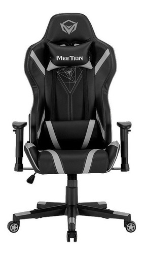 Silla de escritorio Meetion CHR15 MT-CHR15 gamer ergonómica  negra y gris con tapizado de cuero sintético