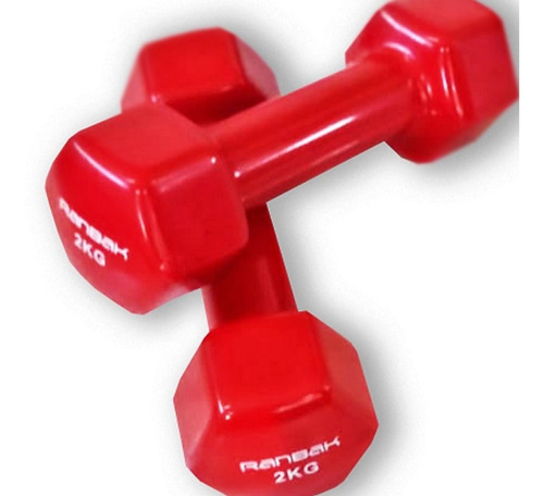 Imagen 2 de 5 de Mancuerna Pesa Hexagonal Vinílica Roja 2kg X 1u. Ran739-2