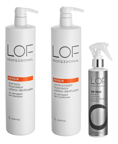 Kit Lof Repair Shampoo + Condicionador 1l + Hit 10x1