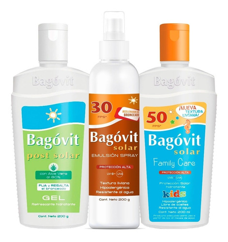 Combo Bagóvit Solar Spray Fps 30 + Fps 50 Kids + Post Solar