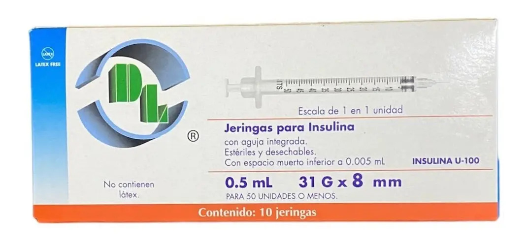 Jeringa Insulina 10 Jeringas 31x8mm/.5 Ml Capacidad En Volumen 0 Ml