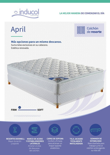 Imagen 6 de 6 de Sommier 2 Plazas + Colchon Inducol April Pillow Top 140x190